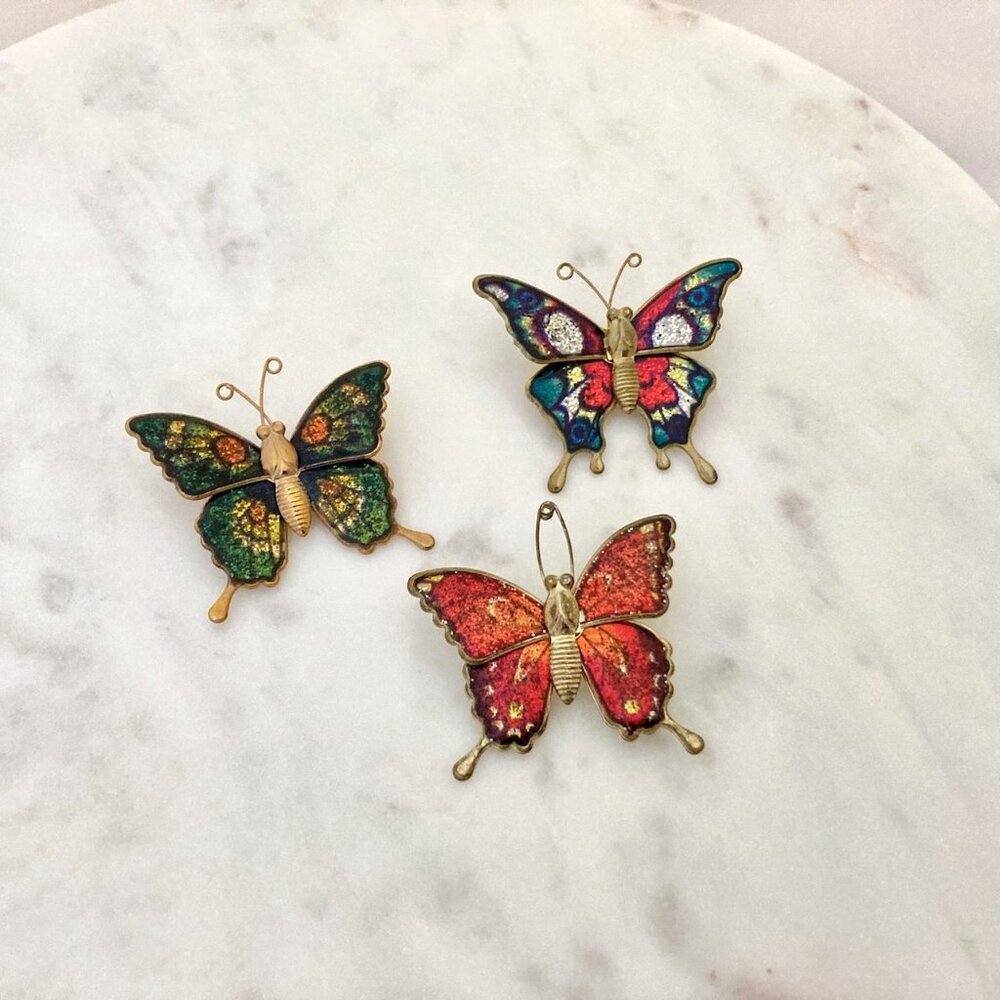 Gold Tone Cottagecore Butterfly Brooch Bundle
